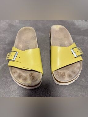 Yellow Adjustable Buckle Slide Sandals for Women